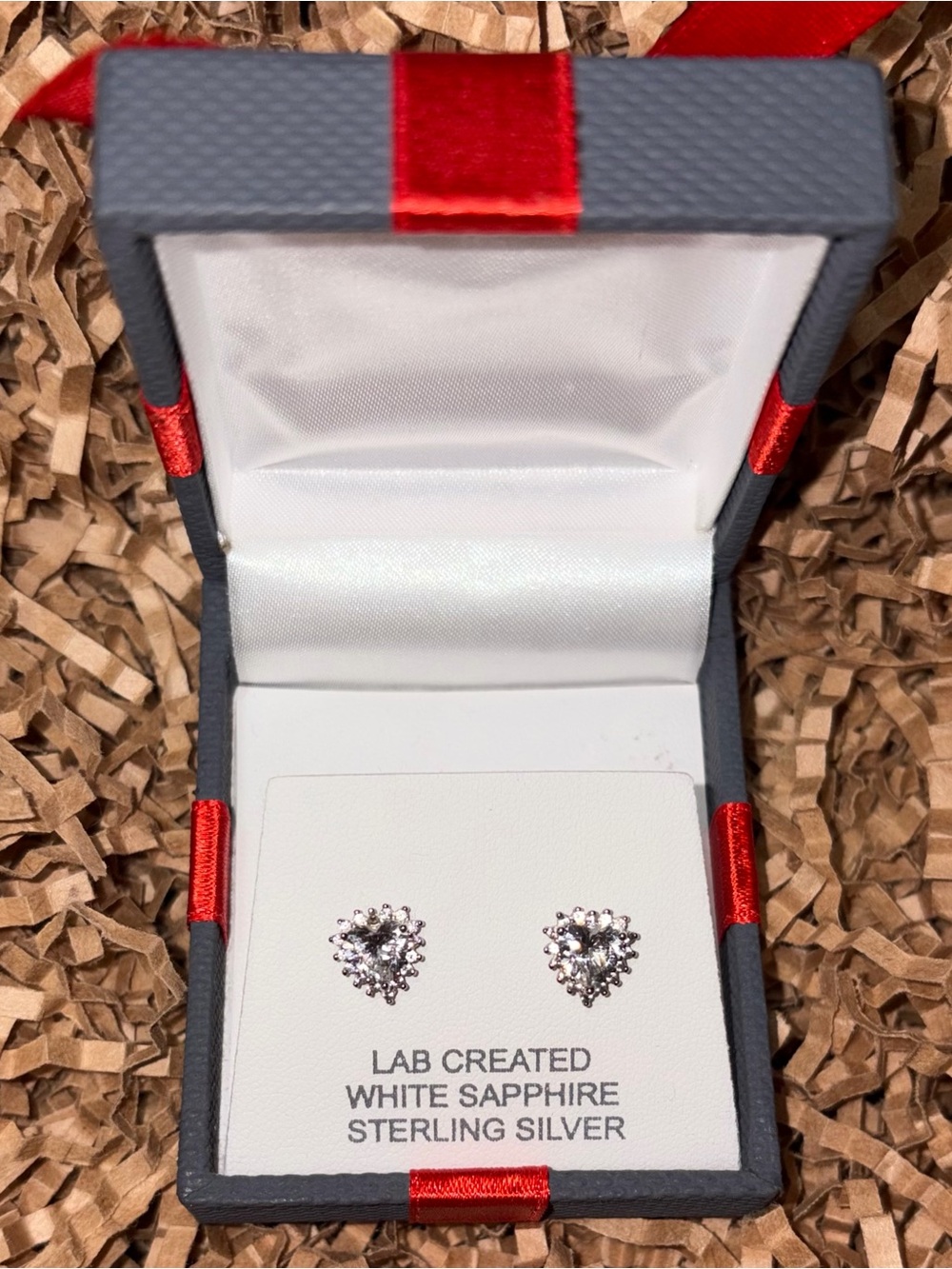 Sterling Silver Lab-Created 
White Sapphire Heart Stud Earrings